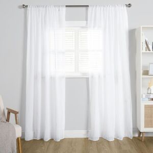 OHS Linen Look Voile Curtains 2 Panels Net Rod Slot Top Pair in White Size: 140 cm width x 220 cm drop White 140 cm width x 220 cm drop OHS Linen Look Voile Curtains 2 Panels Net Rod Slot Top Pair in White Size: 140 cm width x 220 cm drop White 140 cm width x 220 cm drop
