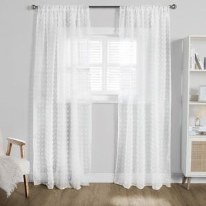 OHS Tufted Pompom Voile Net Curtain Pair Window Panels Slot Top Set in White Size: 140 cm width x 220 cm drop White 140 cm width x 220 cm drop OHS Tufted Pompom Voile Net Curtain Pair Window Panels Slot Top Set in White Size: 140 cm width x 220 cm drop White 140 cm width x 220 cm drop