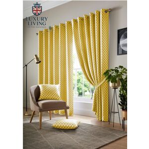 Luxury Living Modern Geometric Eyelet Curtains - Two-Tone Jacquard with Full Lining for Contemporary Interiors Size: 117 cm width x 137 cm drop Yellow 117 cm width x 137 cm drop Luxury Living Modern Geometric Eyelet Curtains - Two-Tone Jacquard with Full Lining for Contemporary Interiors Size: 117 cm width x 137 cm drop Yellow 117 cm width x 137 cm drop