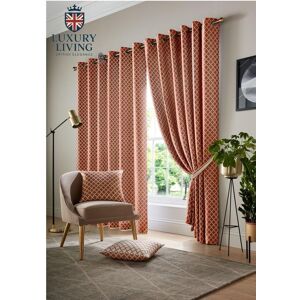 Luxury Living Modern Geometric Eyelet Curtains - Two-Tone Jacquard with Full Lining for Contemporary Interiors Size: 117 cm width x 137 cm drop Terracotta 117 cm width x 137 cm drop Luxury Living Modern Geometric Eyelet Curtains - Two-Tone Jacquard with Full Lining for Contemporary Interiors Size: 117 cm width x 137 cm drop Terracotta 117 cm width x 137 cm drop