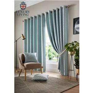 Luxury Living Modern Geometric Eyelet Curtains - Two-Tone Jacquard with Full Lining for Contemporary Interiors Size: 117 cm width x 137 cm drop Teal 117 cm width x 137 cm drop Luxury Living Modern Geometric Eyelet Curtains - Two-Tone Jacquard with Full Lining for Contemporary Interiors Size: 117 cm width x 137 cm drop Teal 117 cm width x 137 cm drop