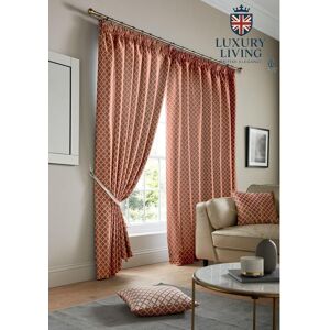 Luxury Living Modern Geometric Two-Tone Jacquard Lined Pencil Pleat Taped Curtains in Terracotta Size: 117 cm width x 183 cm drop Terracotta 117 cm width x 183 cm drop Luxury Living Modern Geometric Two-Tone Jacquard Lined Pencil Pleat Taped Curtains in Terracotta Size: 117 cm width x 183 cm drop Terracotta 117 cm width x 183 cm drop