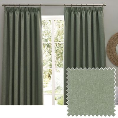 Furn. Dawn Eucalyptus Textured Ready Made Pencil Pleat Blackout Curtains - Curtains Furn. Dawn Eucalyptus Textured Ready Made Pencil Pleat Blackout Curtains - Curtains