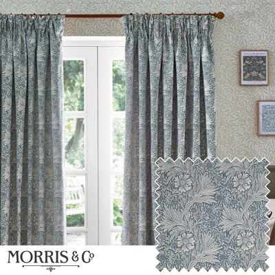 William Morris Marigold Jacquard Floral Ready Made Curtains Indigo - Curtains William Morris Marigold Jacquard Floral Ready Made Curtains Indigo - Curtains