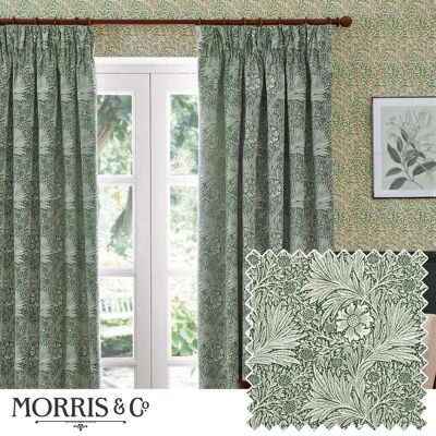 William Morris Marigold Jacquard Floral Ready Made Curtains Leaf Green - Curtains William Morris Marigold Jacquard Floral Ready Made Curtains Leaf Green - Curtains