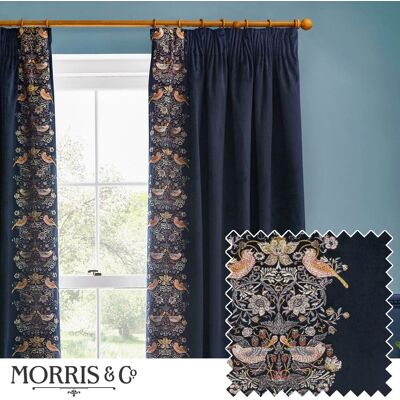 William Morris Morris & Co. Strawberry Thief Embroidered Velvet Ready Made Curtain Indigo - Curtains William Morris Morris & Co. Strawberry Thief Embroidered Velvet Ready Made Curtain Indigo - Curtains