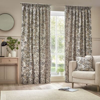 Pomegranate Floral Jacquard Ready Made Pencil Pleat Curtains - Curtains Pomegranate Floral Jacquard Ready Made Pencil Pleat Curtains - Curtains