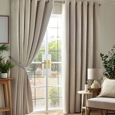 Luxury Living Chenille Blackout Ring Top Eyelet Curtains in Cream Size: 117 cm width x 137 cm drop Cream 117 cm width x 137 cm drop Luxury Living Chenille Blackout Ring Top Eyelet Curtains in Cream Size: 117 cm width x 137 cm drop Cream 117 cm width x 137 cm drop