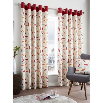 Fusion 'Beechwood' Leaf Trail Pair of 100% Cotton Eyelet Curtains in Red Size: 117 cm width x 183 cm drop Red 117 cm width x 183 cm drop Fusion 'Beechwood' Leaf Trail Pair of 100% Cotton Eyelet Curtains in Red Size: 117 cm width x 183 cm drop Red 117 cm width x 183 cm drop