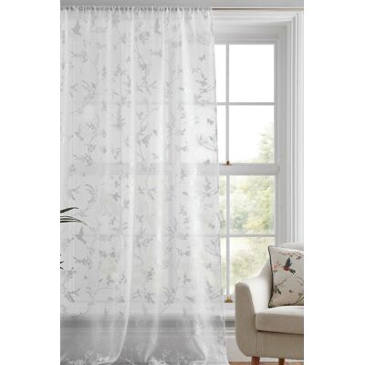 Dreams & Drapes Darnley White Floral Bird Voile Panel - Curtain Panel Dreams & Drapes Darnley White Floral Bird Voile Panel - Curtain Panel