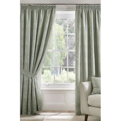 Dreams & Drapes 'Aveline' 100% Cotton Pair of Pencil Pleat Curtains With Tie-Backs in Green Size: 168 cm width x 229 cm drop Green 168 cm width x 229 cm drop Dreams & Drapes 'Aveline' 100% Cotton Pair of Pencil Pleat Curtains With Tie-Backs in Green Size: 168 cm width x 229 cm drop Green 168 cm width x 229 cm drop
