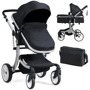 COSTWAY 2 in 1 Baby Stroller Convertible Reversible Bassinet Pram with Rain Cover Foldable Aluminum Alloy Pushchair