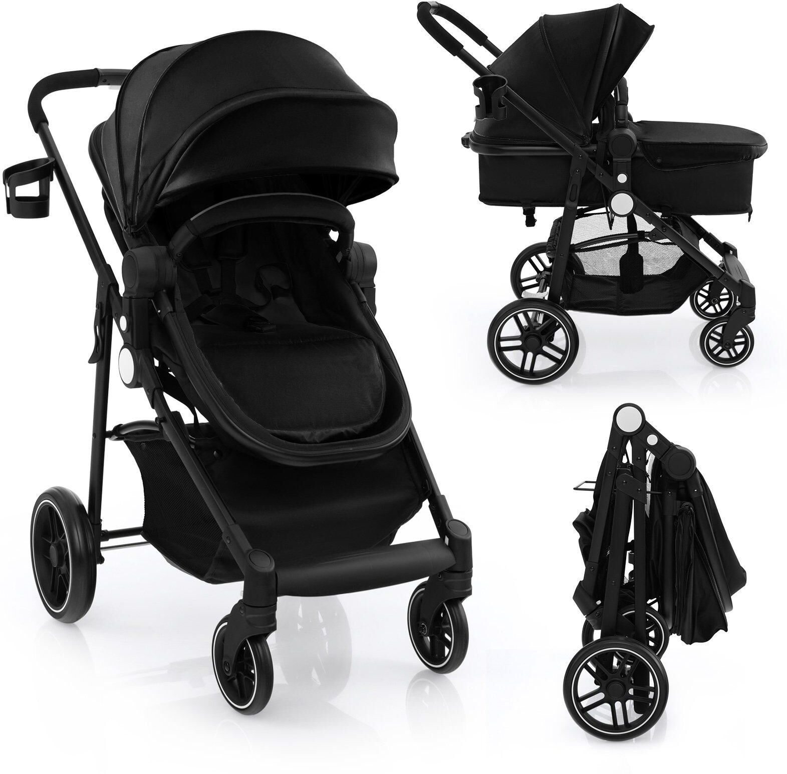 COSTWAY 2 in 1 Baby Stroller Foldable Pushchair Reversible Seat With Adjustable Canopy