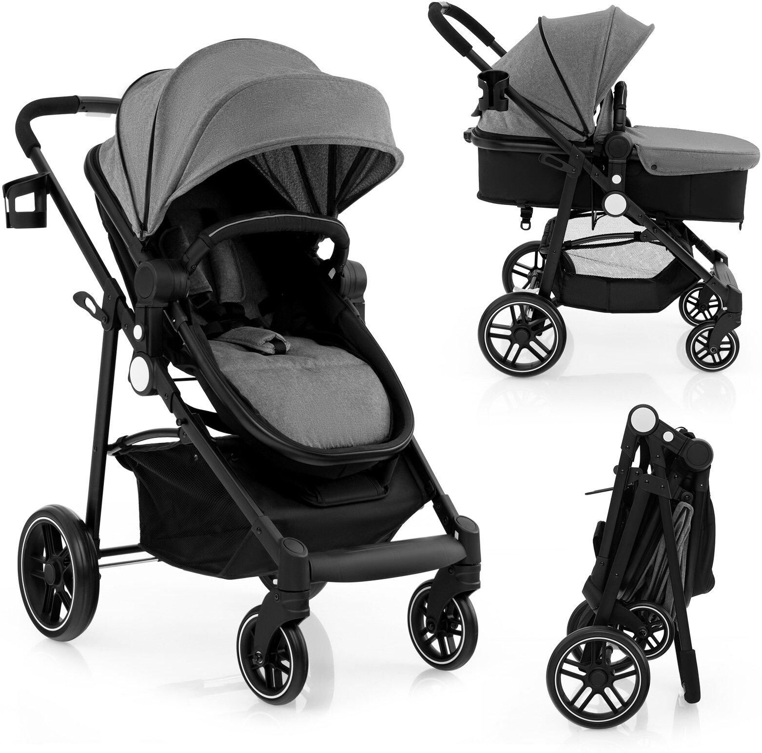 COSTWAY 2 in 1 Baby Stroller Foldable Pushchair Reversible Seat With Adjustable Canopy