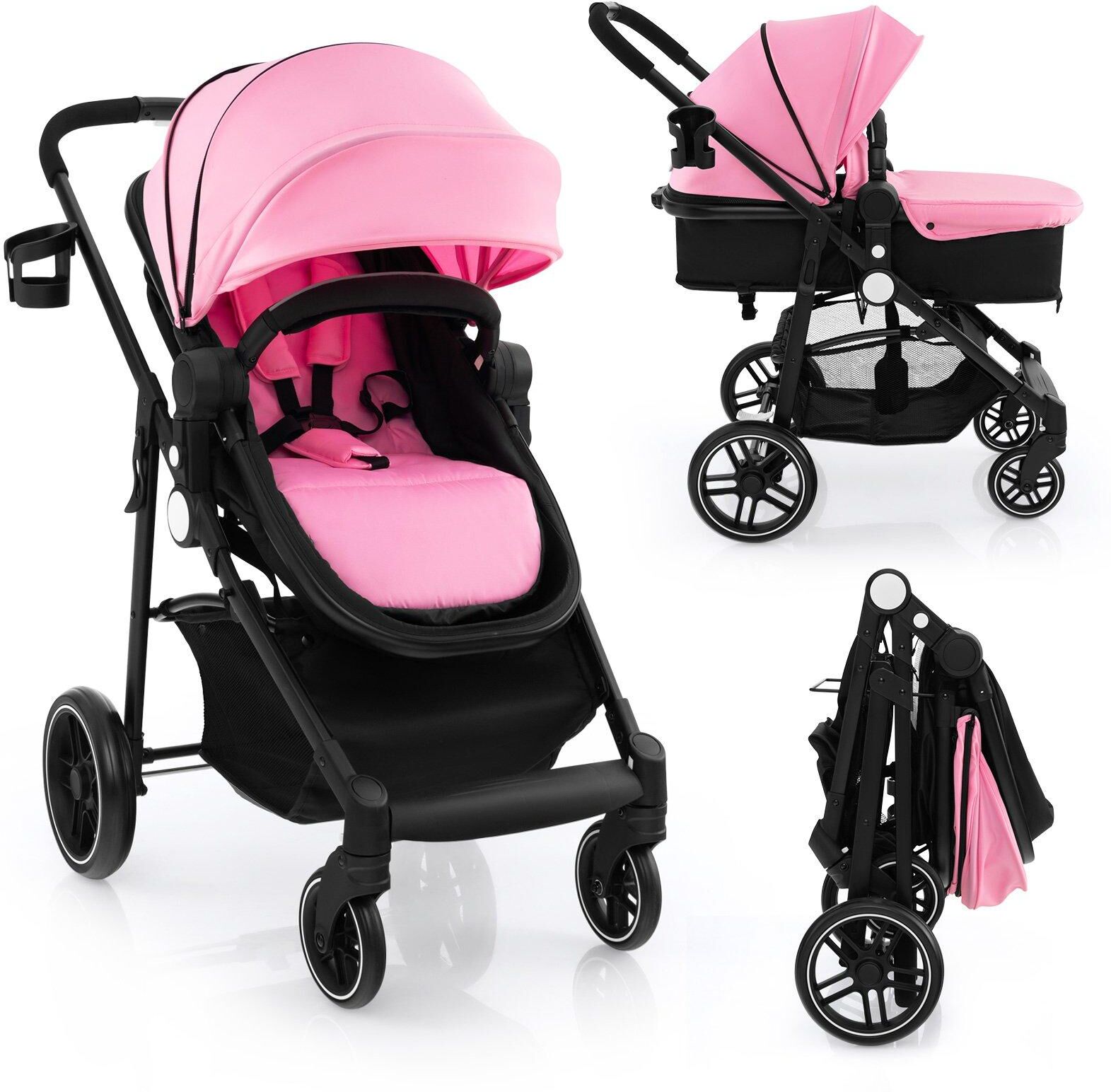 COSTWAY 2 in 1 Baby Stroller Foldable Pushchair Reversible Seat With Adjustable Canopy