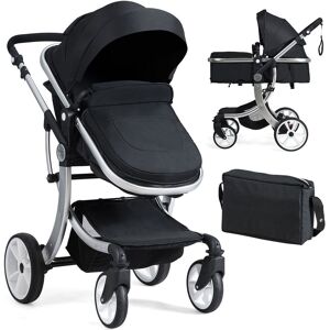 Costway 2 in 1 Baby Stroller Convertible Reversible Bassinet Pram with Rain Cover Foldable Aluminum Alloy Pushchair in Black Black Costway 2 in 1 Baby Stroller Convertible Reversible Bassinet Pram with Rain Cover Foldable Aluminum Alloy Pushchair in Black Black