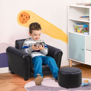 HOMCOM Kids Sofa Set Children Armchair Seat with Stool Playroom Bedroom Nursery in Black Black HOMCOM Kids Sofa Set Children Armchair Seat with Stool Playroom Bedroom Nursery in Black Black