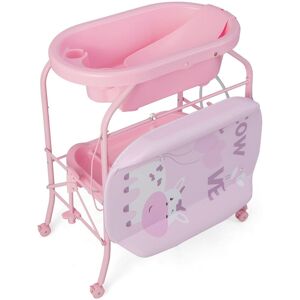 Costway Baby Changing Table with Bathtub Folding Infant Diaper Changing Nursery Station in Pink Pink Costway Baby Changing Table with Bathtub Folding Infant Diaper Changing Nursery Station in Pink Pink