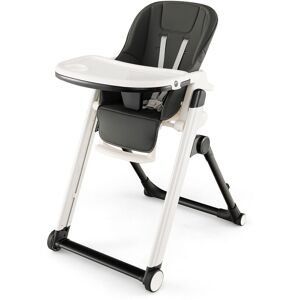 Costway Foldable Baby High Chair Feeding Chair With Recline Backrest Detachable Trays in Black Black Costway Foldable Baby High Chair Feeding Chair With Recline Backrest Detachable Trays in Black Black