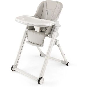 Costway Foldable Baby High Chair Feeding Chair With Recline Backrest Detachable Trays in Light Grey Light Grey Costway Foldable Baby High Chair Feeding Chair With Recline Backrest Detachable Trays in Light Grey Light Grey