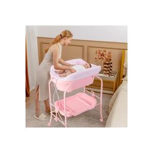Costway Baby Changing Table Folding Infant Diaper Changing Nursery Station With Bathtub in Pink Pink Costway Baby Changing Table Folding Infant Diaper Changing Nursery Station With Bathtub in Pink Pink