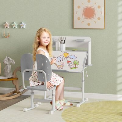 AIYAPLAY Kids Desk & Chair Set w/ Tiltable Desktop, Reading Rack in Grey Grey AIYAPLAY Kids Desk & Chair Set w/ Tiltable Desktop, Reading Rack in Grey Grey