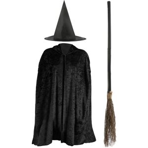 I Love Fancy Dress Women's Witch Costume Set - Cape, Hat & Broom in Black Black I Love Fancy Dress Women's Witch Costume Set - Cape, Hat & Broom in Black Black