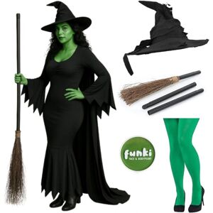 I Love Fancy Dress Women's Deluxe Witch Costume Dress, Tights, Cape, Hat, Broom & Face Paint Size: Medium Multicolor Medium I Love Fancy Dress Women's Deluxe Witch Costume Dress, Tights, Cape, Hat, Broom & Face Paint Size: Medium Multicolor Medium