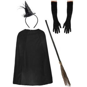 I Love Fancy Dress Women's Witch Costume Set Cape, Gloves, Mini Hat & Broom in Black Black I Love Fancy Dress Women's Witch Costume Set Cape, Gloves, Mini Hat & Broom in Black Black