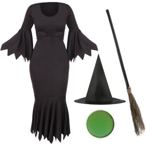 I Love Fancy Dress Women's Witch Costume - Dress, Hat, Broom & Green Face Paint in Black Size: XS Black XS I Love Fancy Dress Women's Witch Costume - Dress, Hat, Broom & Green Face Paint in Black Size: XS Black XS