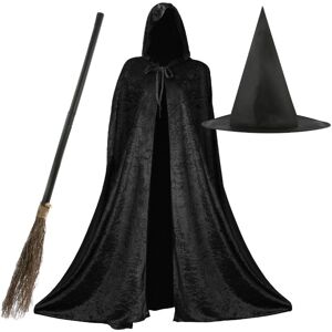 I Love Fancy Dress Women's Witch Costume Set - Cape, Hat & Broom in Black Black I Love Fancy Dress Women's Witch Costume Set - Cape, Hat & Broom in Black Black