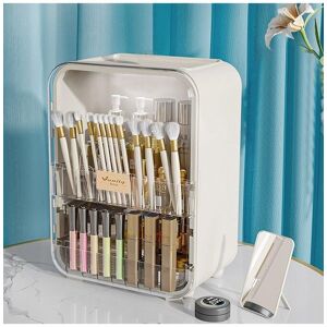 H&O Direct Large Capacity Makeup Organizer with Mirror in White White H&O Direct Large Capacity Makeup Organizer with Mirror in White White