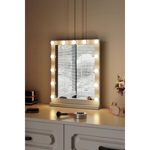 H&O Direct Rectangular Makeup Mirror Hollywood LED Lighted Mirror in White White H&O Direct Rectangular Makeup Mirror Hollywood LED Lighted Mirror in White White
