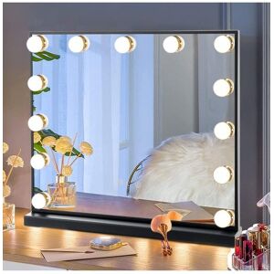 H&O Direct Rectangle LED Makeup Vanity Mirror in Black Black H&O Direct Rectangle LED Makeup Vanity Mirror in Black Black