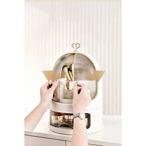 SHEONLY Freestanding Large Rotating Makeup Organizer Storage Box in White White SHEONLY Freestanding Large Rotating Makeup Organizer Storage Box in White White