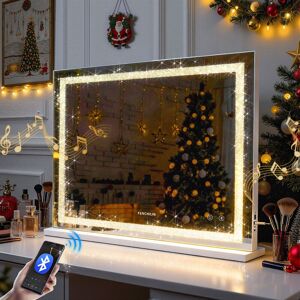 FENCHILIN Crystal Hollywood Vanity Mirror with Lights Bluetooth Hollywood Led Strip Music Mirror 80x58cm in White Size: 80x58 cm White 80x58 cm FENCHILIN Crystal Hollywood Vanity Mirror with Lights Bluetooth Hollywood Led Strip Music Mirror 80x58cm in White Size: 80x58 cm White 80x58 cm