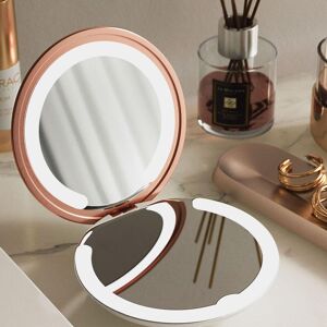 CARME HOME Ella Rosegold Compact Mirror with LED Lights in White White CARME HOME Ella Rosegold Compact Mirror with LED Lights in White White
