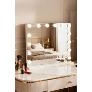 INMTFEI Hollywood LED Vanity Mirror with 3-Color Light & Stepless Dimming 58x46CM in White Size: 58x46 cm White 58x46 cm INMTFEI Hollywood LED Vanity Mirror with 3-Color Light & Stepless Dimming 58x46CM in White Size: 58x46 cm White 58x46 cm