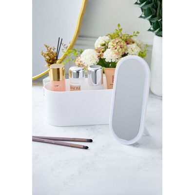 SHEONLY Portable Makeup Case Cosmetic Organizer Storage Box with Led Lighted Mirror for Travel Storage Container in White White SHEONLY Portable Makeup Case Cosmetic Organizer Storage Box with Led Lighted Mirror for Travel Storage Container in White White