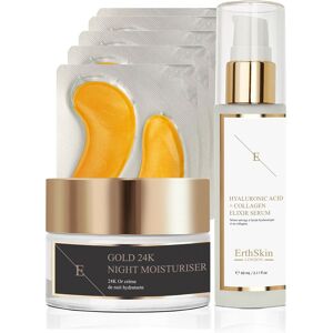 Erth Skin London Women's 24K Gold Night Set: Moisturizer + Eye Patches & HA Serum in White White Erth Skin London Women's 24K Gold Night Set: Moisturizer + Eye Patches & HA Serum in White White