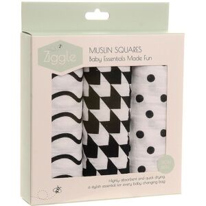 Ziggle Muslin Square 3 Pack - Sensory Black & White White Ziggle Muslin Square 3 Pack - Sensory Black & White White