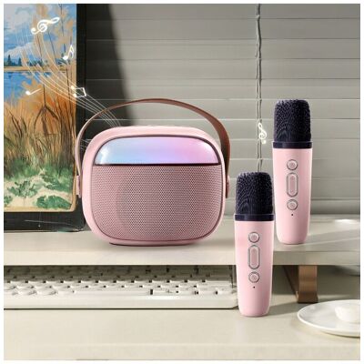 Living and Home Portable Karaoke Machine with Wireless Microphones and RGB Lights in Pink Pink Living and Home Portable Karaoke Machine with Wireless Microphones and RGB Lights in Pink Pink