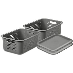 SmartStore 'Recycled Basket 15' with lids x2 in Grey Grey SmartStore 'Recycled Basket 15' with lids x2 in Grey Grey