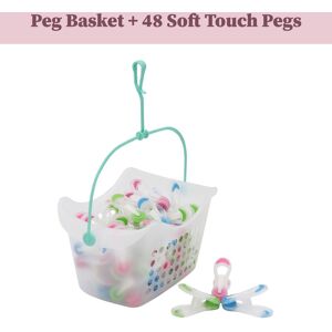 JVL Plastic Peg Basket with 48 Prism Soft Touch Mini Pegs, Multicolor in Clear Size: 1 Pack Clear 1 Pack JVL Plastic Peg Basket with 48 Prism Soft Touch Mini Pegs, Multicolor in Clear Size: 1 Pack Clear 1 Pack