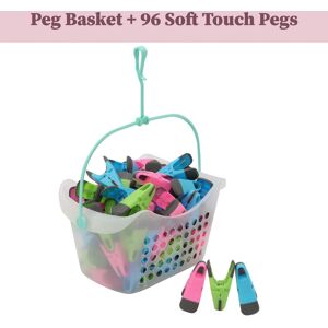 JVL Plastic Peg Basket with 96 Prism Soft Touch Clip Pegs, Multicolor in Bright Blue Size: 1 Pack Bright Blue 1 Pack JVL Plastic Peg Basket with 96 Prism Soft Touch Clip Pegs, Multicolor in Bright Blue Size: 1 Pack Bright Blue 1 Pack