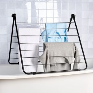 OHS Foldable Clothes Airer Over Bath Towel Rack Hanger in Jet Black Jet Black OHS Foldable Clothes Airer Over Bath Towel Rack Hanger in Jet Black Jet Black