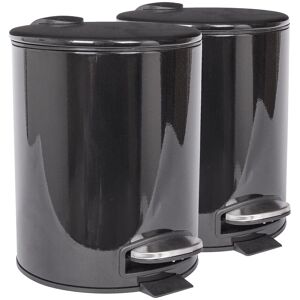 Harbour Housewares 2x Round Bathroom Pedal Bins - 5L Stainless Steel Slim Rubbish Dustbin in Black Black Harbour Housewares 2x Round Bathroom Pedal Bins - 5L Stainless Steel Slim Rubbish Dustbin in Black Black