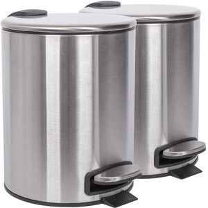 Harbour Housewares 2x Round Bathroom Pedal Bins - 5L Stainless Steel Slim Rubbish Dustbin in Metallic Silver Metallic Silver Harbour Housewares 2x Round Bathroom Pedal Bins - 5L Stainless Steel Slim Rubbish Dustbin in Metallic Silver Metallic Silver