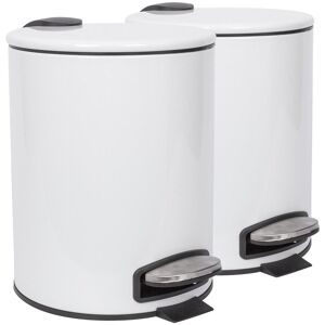 Harbour Housewares 2x Round Bathroom Pedal Bins - 5L Stainless Steel Slim Rubbish Dustbin in White White Harbour Housewares 2x Round Bathroom Pedal Bins - 5L Stainless Steel Slim Rubbish Dustbin in White White
