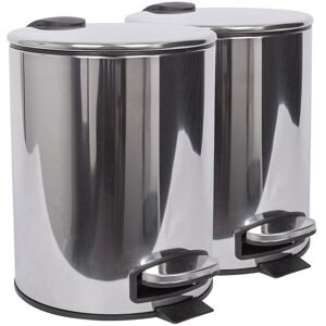 Harbour Housewares 2x Round Bathroom Pedal Bins - 5L Stainless Steel Slim Rubbish Dustbin in Silver Silver Harbour Housewares 2x Round Bathroom Pedal Bins - 5L Stainless Steel Slim Rubbish Dustbin in Silver Silver